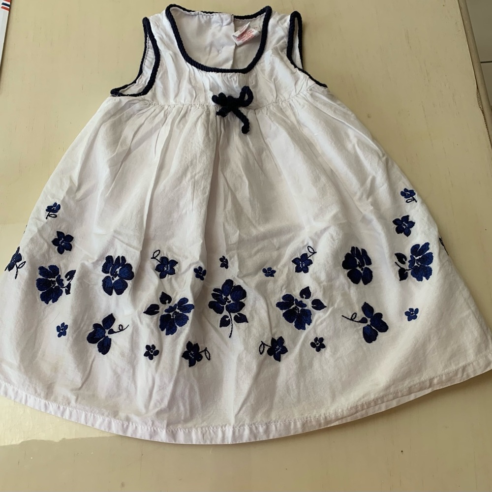 Savannah White Dress with Navy Trim